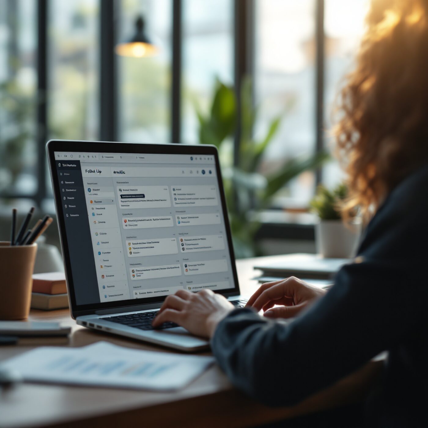 A salesperson reviewing AI follow-up email sequences